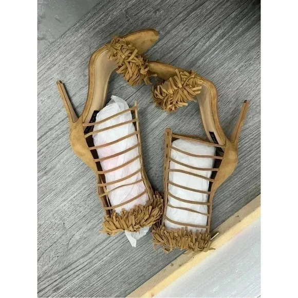 *NEW* Alejandra G. Heels - Size 40 (US‎ 9) Suede Fringe Tan High Heel Sandal - Picture 5 of 15